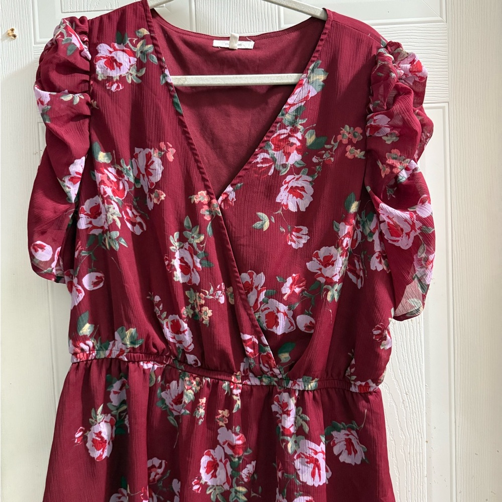 Maurices Burgundy floral blouse